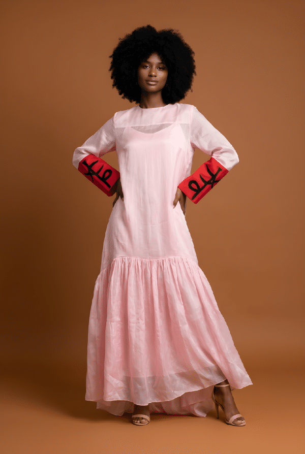 Robe "EÏD" en chiffon de soie et shantung